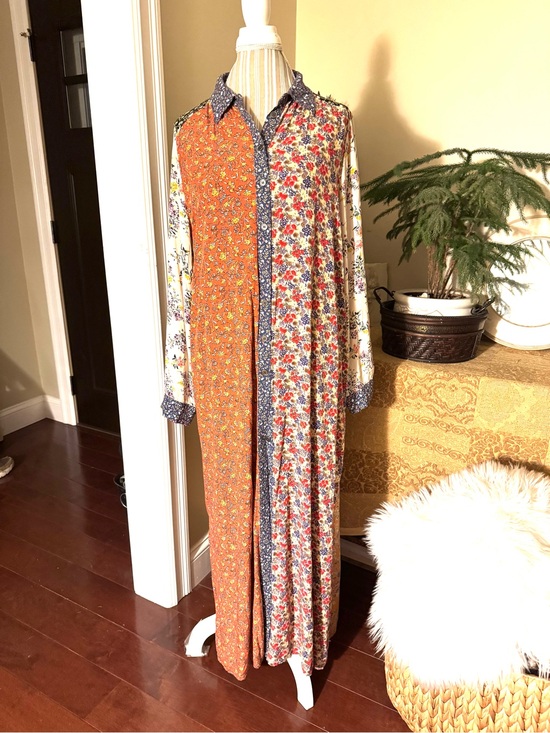 NATURAL LIFE Dresses & Skirts - NATURAL LIFE Esme Patchwork Mixed Floral Long Sleeve Maxi Shirt Dress -